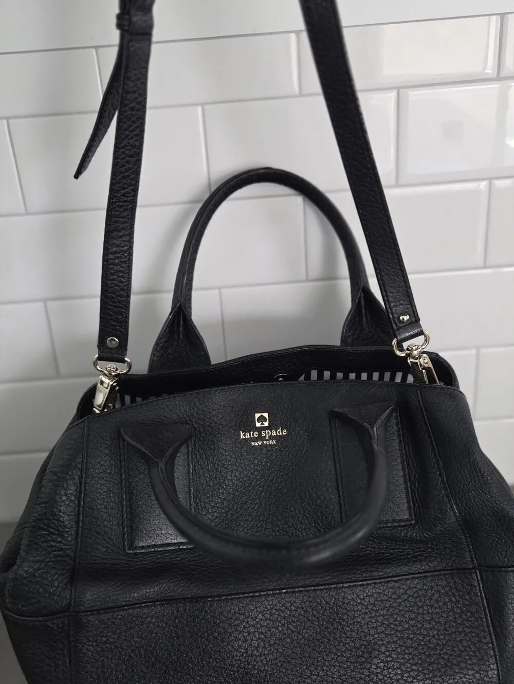 Authentic Kate Spade New York Southport Avenue SLOAN Black Leather Satchel Purse